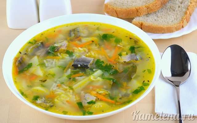 Зеленый суп с консервированной скумбрией