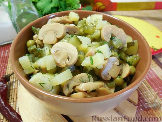 Разнообразные салаты с шампиньонами и картофелем Варианты салатов с шампиньонами и картофелем.